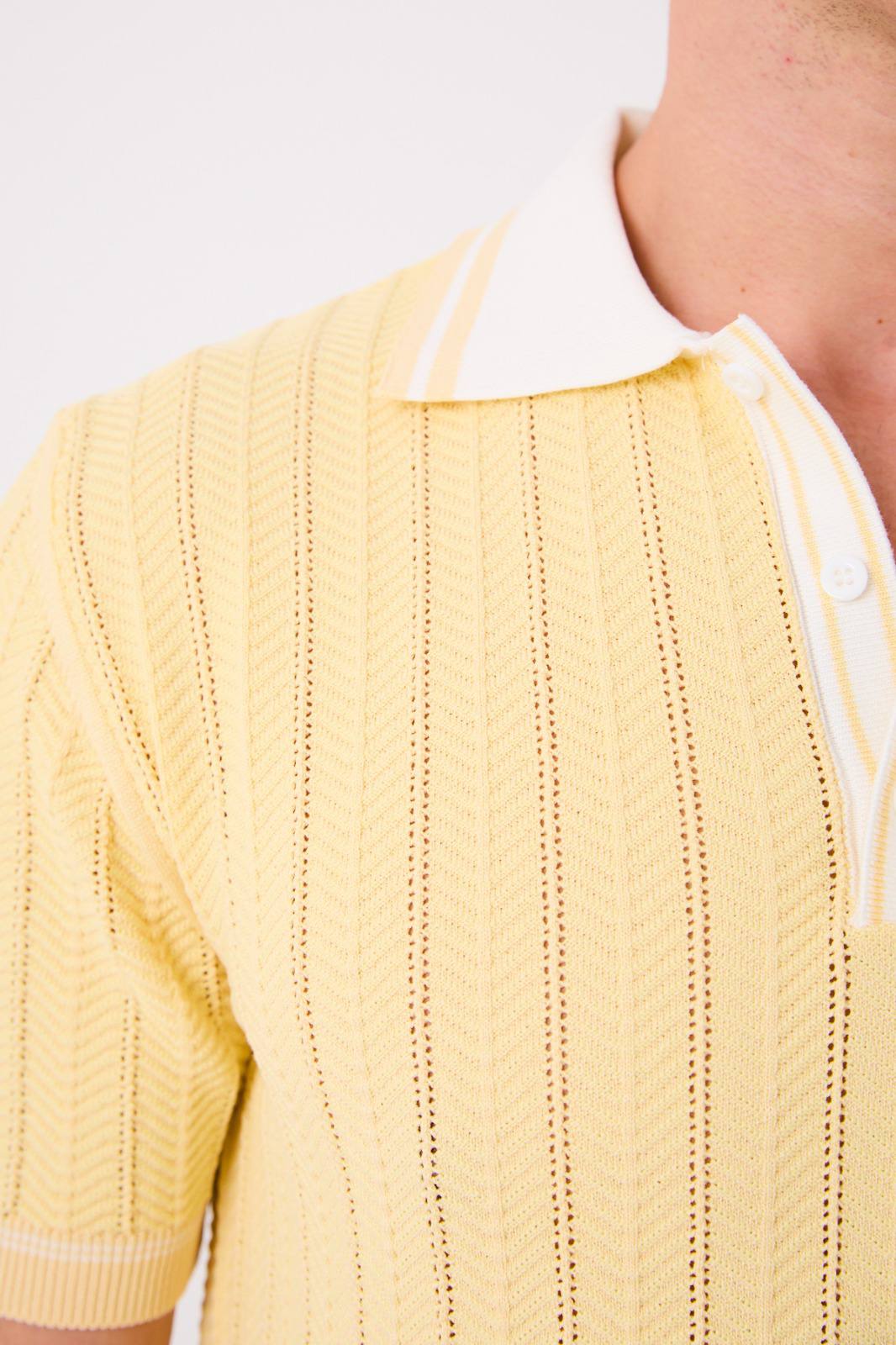 YAKA DETAYLI ÖRGÜLÜ TRİKO T-SHIRT