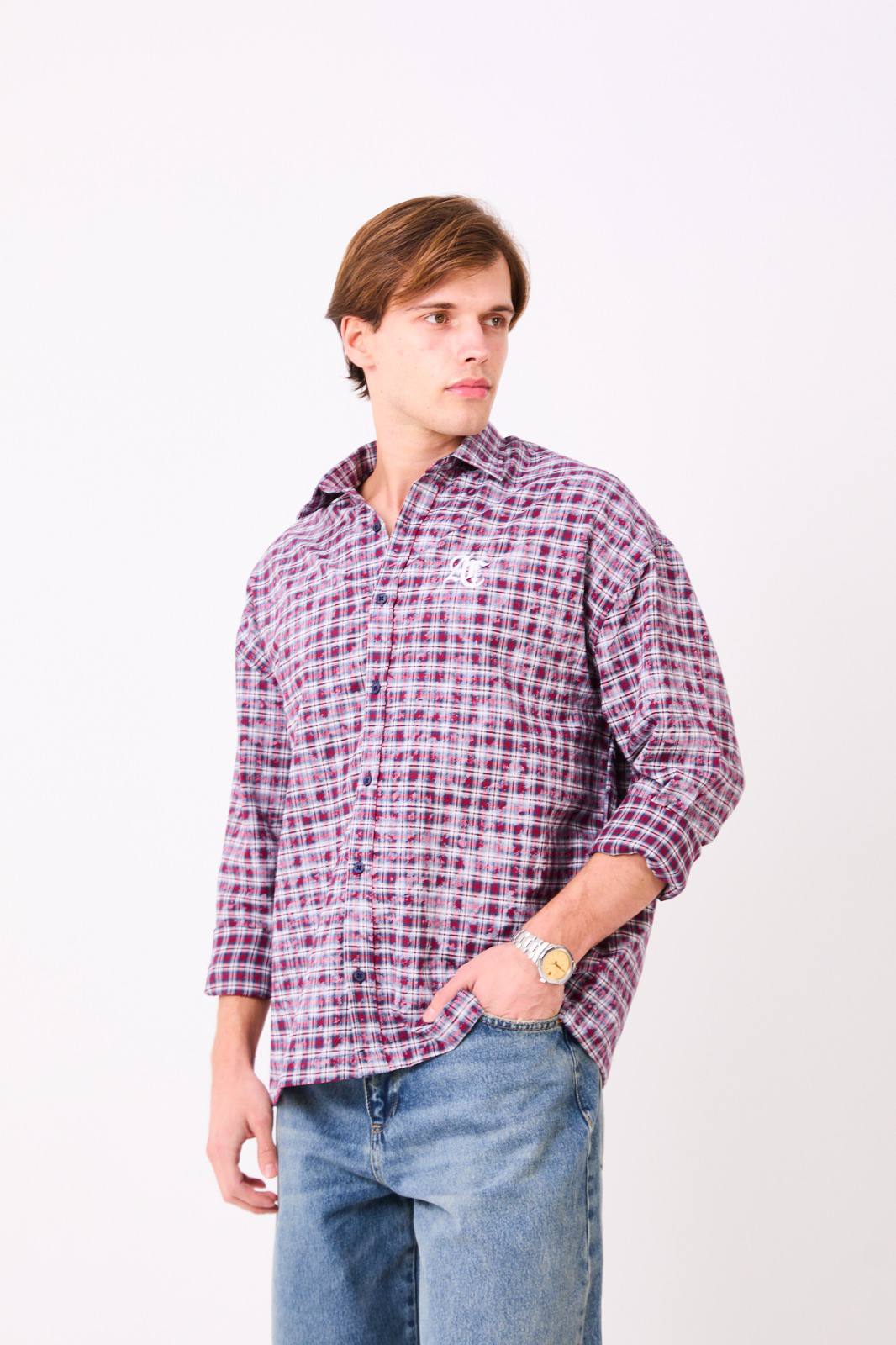 AC NAKIŞLI YIKAMALI EKOSE GÖMLEK