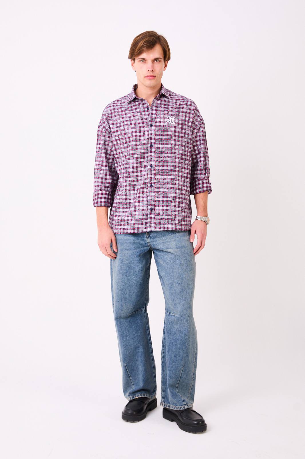 AC NAKIŞLI YIKAMALI EKOSE GÖMLEK