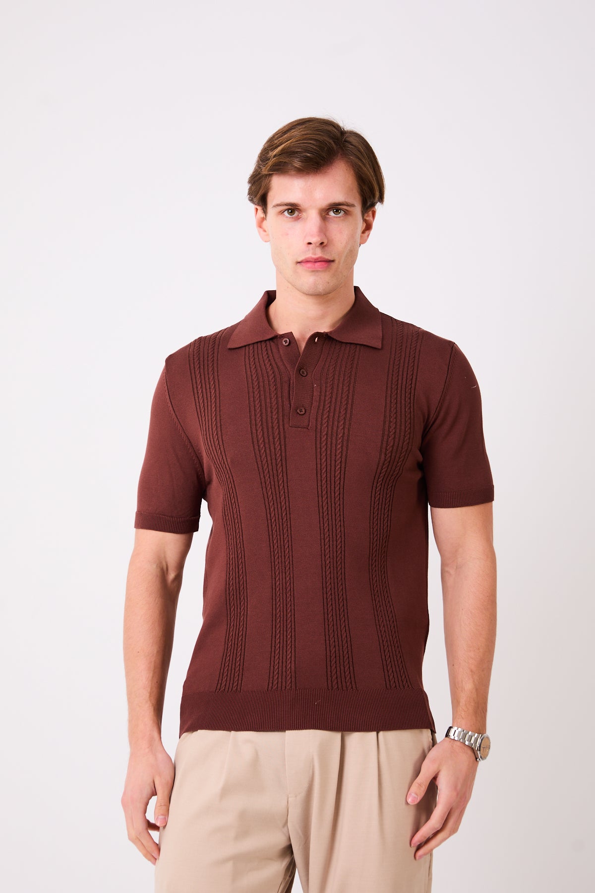 ÖRGÜ DESEN POLO YAKA TRİKO T-SHIRT