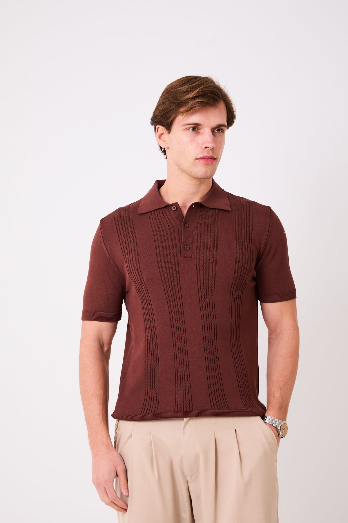 ÖRGÜ DESEN POLO YAKA TRİKO T-SHIRT