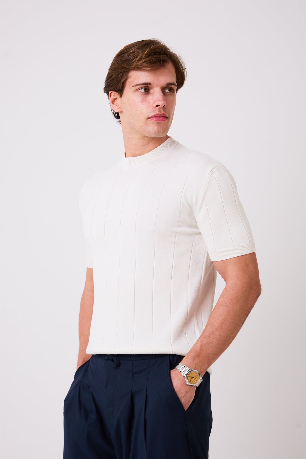 FİTİLLİ BİSİKLET YAKA TRİKO T-SHIRT